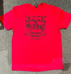 Mysterious Bookshop T-Shirt - Logo - Black on Red