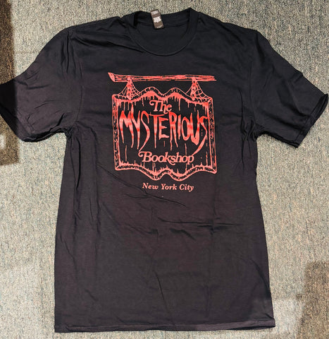 Mysterious Bookshop T-Shirt - Logo - Red on Black