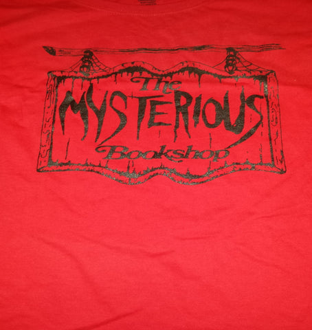 Mysterious Bookshop T-Shirt - Black on Red