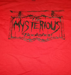 Mysterious Bookshop T-Shirt - Black on Red
