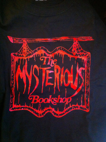 Mysterious Bookshop T-Shirt - Red on Black