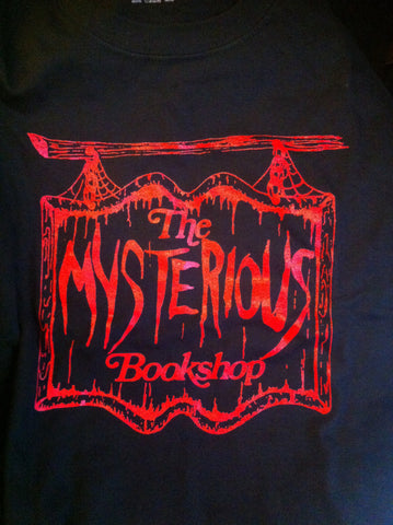 Mysterious Bookshop T-Shirt - Red on Black