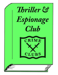 Drawing of book with green cover titled "Thriller & Espionage Club"